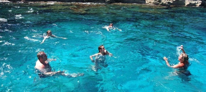 swimming stop in a cave