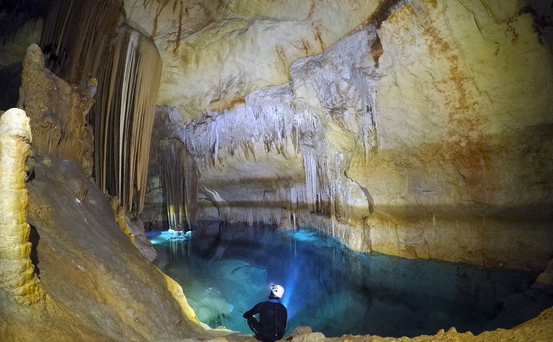 swimming inside cave