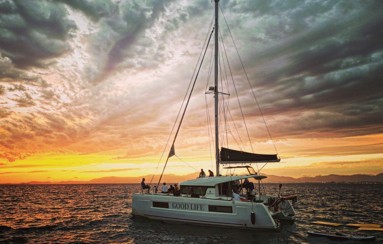 sunset in catamaran